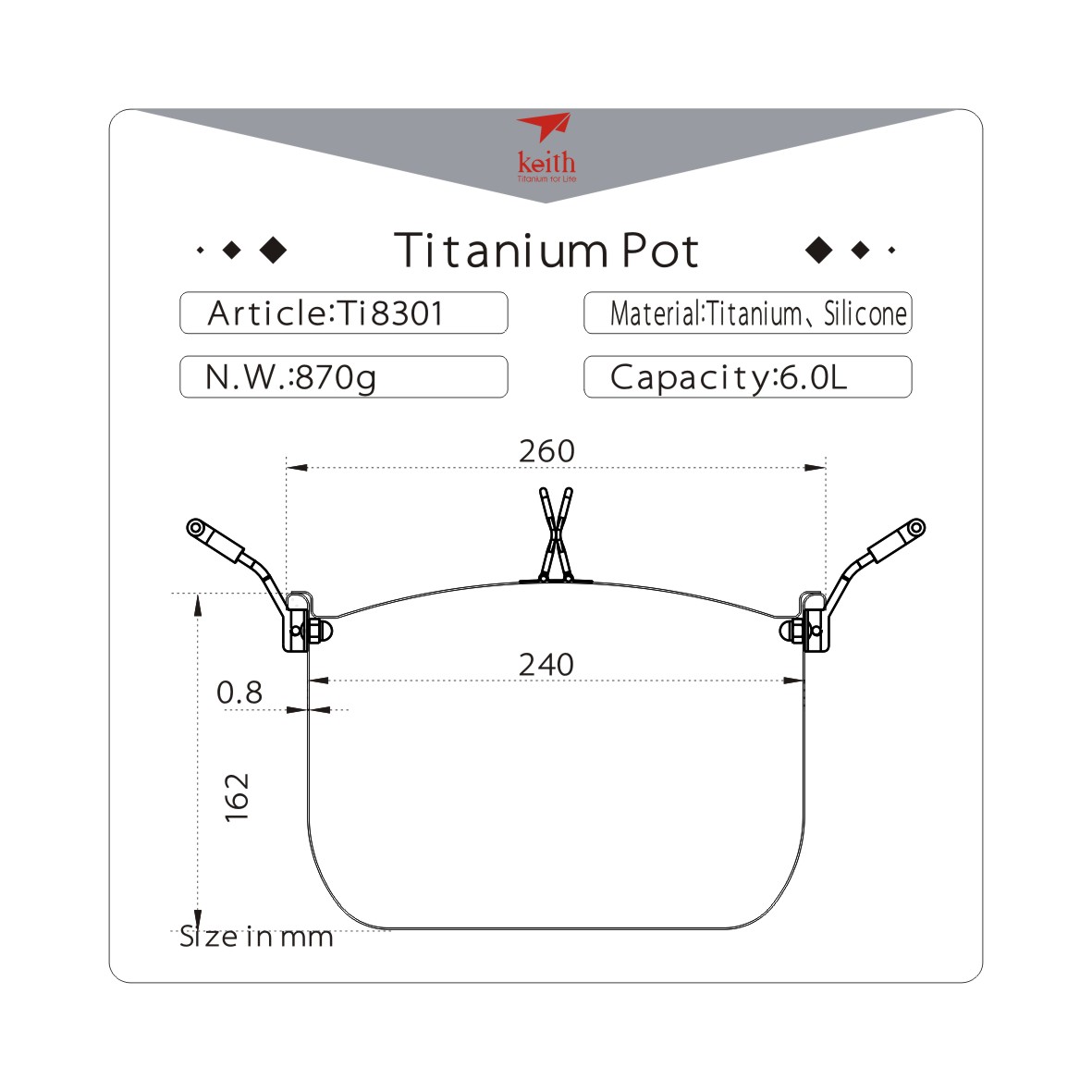 Keith Titanium Ti8301 Pot Shipped from Keith Titanium Warehouse in USA 6.0 L 